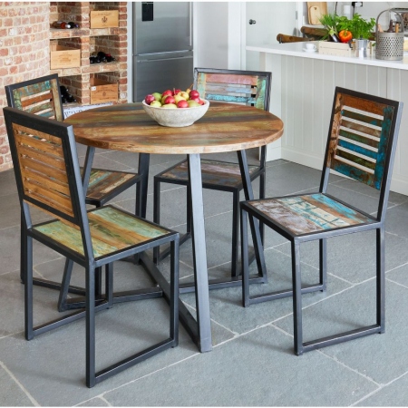 Urban Chic Reclaimed Round Dining Table With 4 Chairs Set